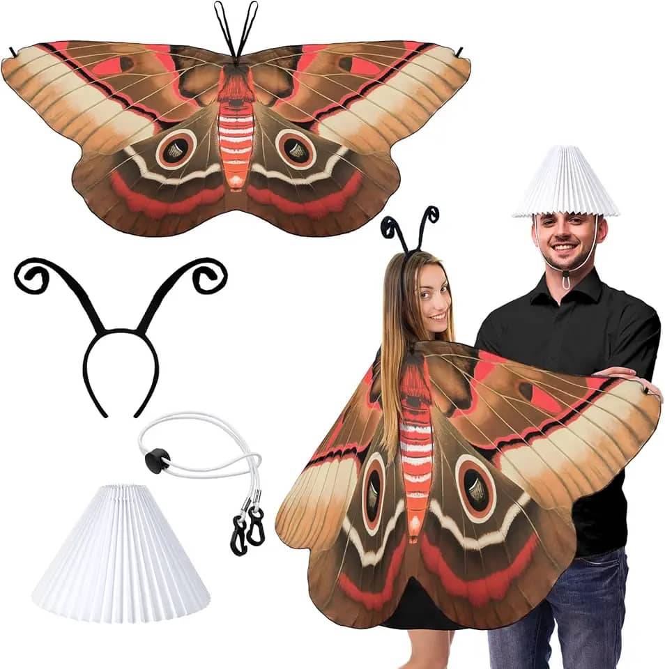 Fantasia de mariposa e lâmpada de Halloween para casais, capa de asa de borboleta para adultos, com faixa de cabeça, abajur para casais e festas de cosplay