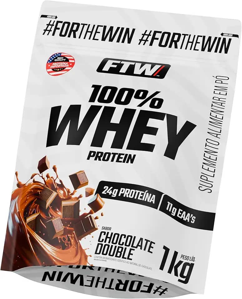 FTW 100% Whey Protein com Proteína Concentrada WPC, para Atletas com Alto Valor Biológico, Suplemento Pós-Treino Sem Glúten - Refil 1kg (Chocolate Double)