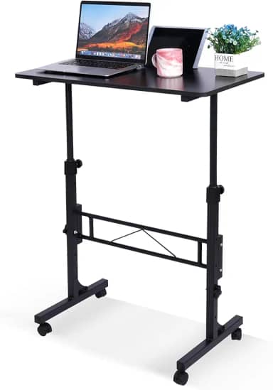 Mesa de pé com altura ajustável, mesas de pé móveis com rodas pequena mesa de computador, mesa portátil para laptop, mesa de pé preta, mesa de escritório em casa 40,6 x 80 cm altura 68,5 cm - 110,5 cm