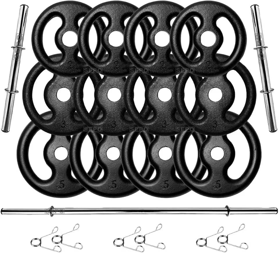 Kit Anilhas Ferro Fundido 40 Kg + Barras Com Presilhas