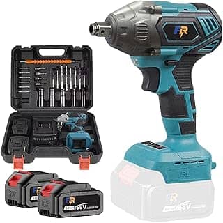 Chave de Impacto Elétrica Sem Fio 800N.M com 2 Baterias 68V 6Ah - Motor Brushless, 1/2' e 1/4' Entrada, Kit Completo com Dupla Bateria, Carregador Rápido e Acessórios Profissionais