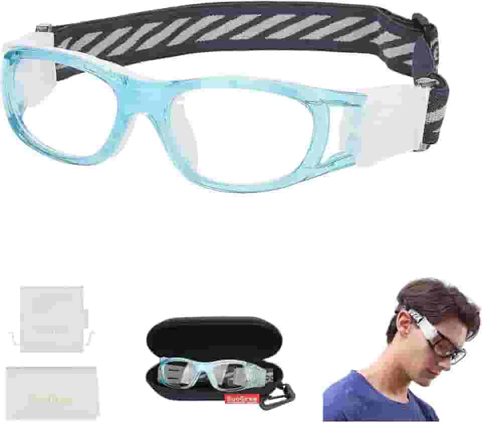SooGree Óculos de segurança infantis esportivos lacrosse basquete raquetebol óculos substituíveis para lentes de grau