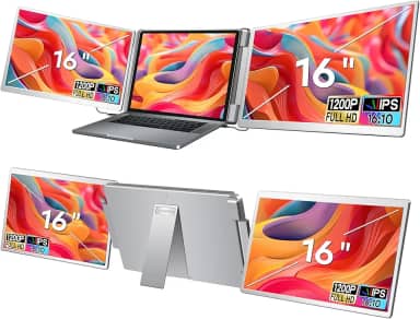 Monitor Portátil Triplo, 16''FHD IPS Monitor portátil FHD 1080P, Tipo C/HDMI/USB-A Plug & Play, para Laptop de 12-18.5 Polegadas