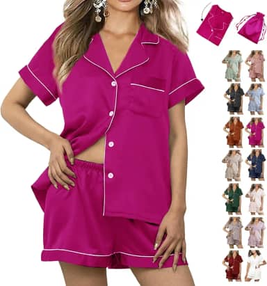 Conjunto de pijama feminino de cetim sedoso 3 peças PP-4GG para dama de honra, conjunto de pijama de seda, roupa de dormir