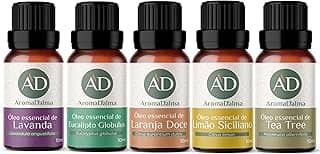 Kit Óleo Essêncial Completo Para Aromaterapia | Os 5 Aromas Mais Populares 100% Puros - Lavanda, Eucalipto, Limão Siciliano, Laranja Doce e Tea Tree (Melaleuca) - Aroma D’alma