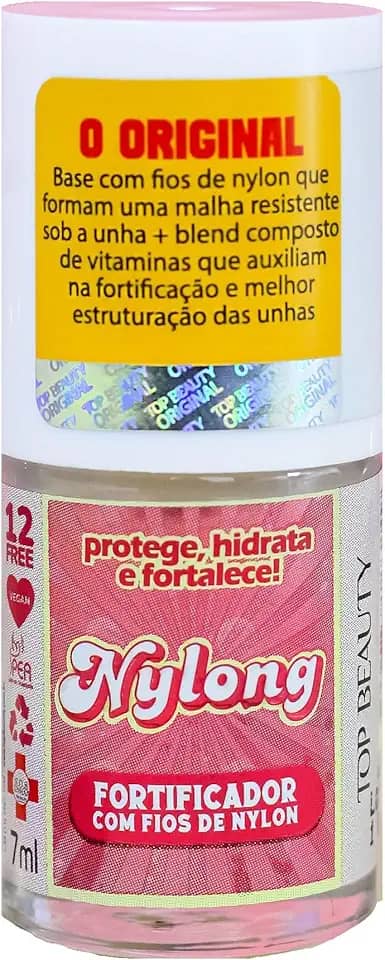 Base Tratamento Nylong Free - Fortificador com Fios de Nylon - 12 FREE - SOS Unhas - 7ml, Top Beauty