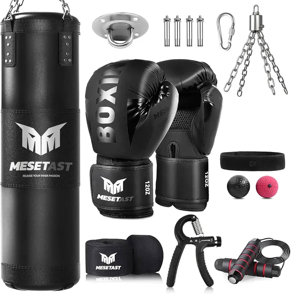 Saco de pancadas para adultos, conjunto de saco de boxe pesado de 1,2 m com luvas de 340 g para MMA Karate Kickboxing Boxe - não preenchido