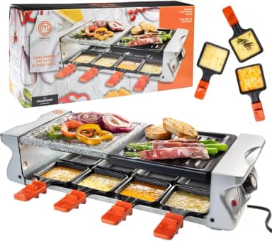 MasterChef Grelha elétrica de mesa Raclette com placa antiaderente para grelhar e pedra de cozinha - Fogão de mesa para 8 pessoas para uso interno, sem fumaça, churrasco coreano - queijo derretido