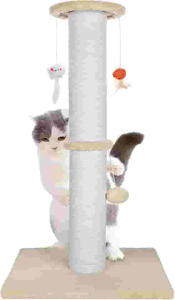 Ahomdoo Poste arranhador para gatos de 96 cm com brinquedos pendurados (bege)