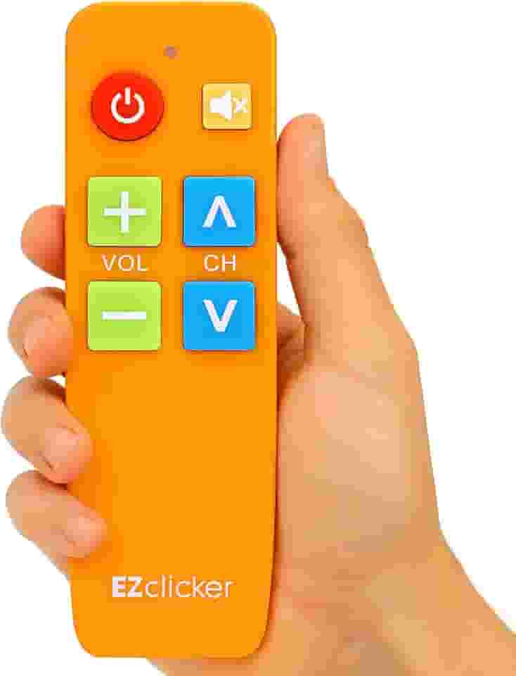 EZclicker Plus TV Remote para idosos (laranja) extra simples botão grande mudo remoto, funciona com as principais marcas de TV (2 pilhas AAA não incluídas)