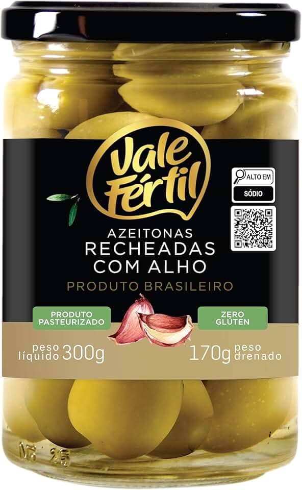 Vale Fértil Azeitona Verde Em Conserva Recheio Alho Vidro 170G Pequeno