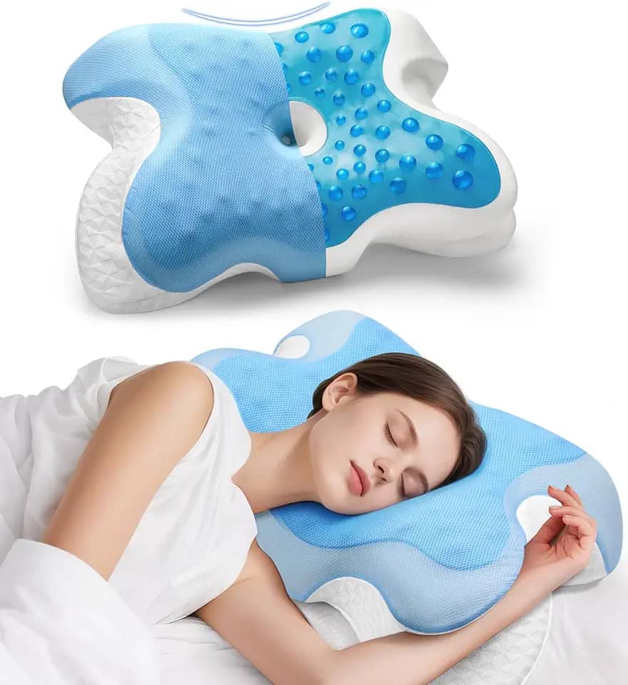 Untimaty Travesseiro cervical de gel refrescante para alívio da dor no pescoço - Almofadas de espuma viscoelástica inodoras com capa respirável, travesseiro de pescoço para pessoas que dormem de lado
