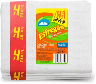 ALKLIN Pano Piso Esfregão 40X67 M Alvejado Emb.Economica C/ 4
