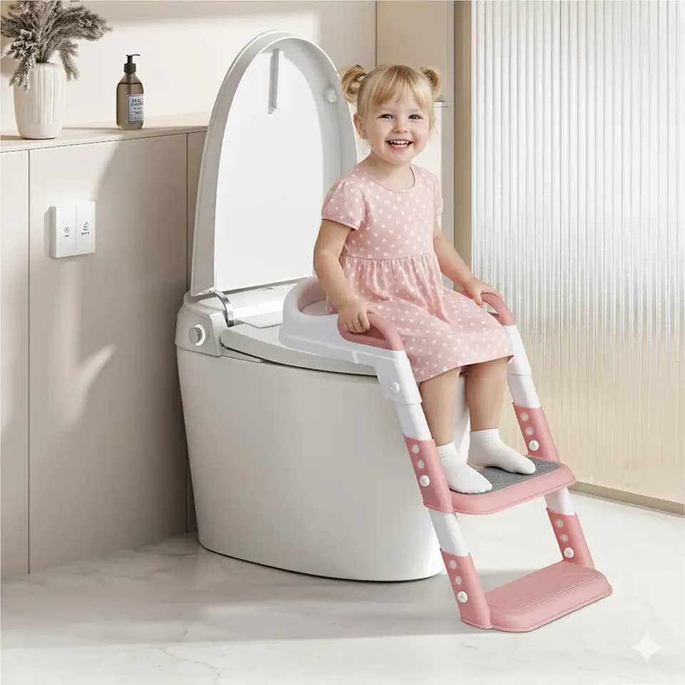 Redutor De Assento Sanitario Desfralde infantil escadinha inteligente Rosa