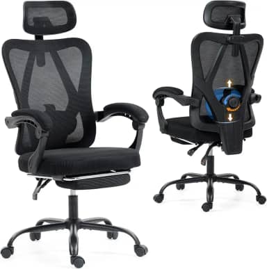 Hivento Cadeira de Escritorio, com Encosto Ajustável até 135°, Cadeira Ergonomica com Apoio de Cabeça e Lombar Ajustáveis, com Apoio para Pés Retrátil, Ideal para Casa e Escritório