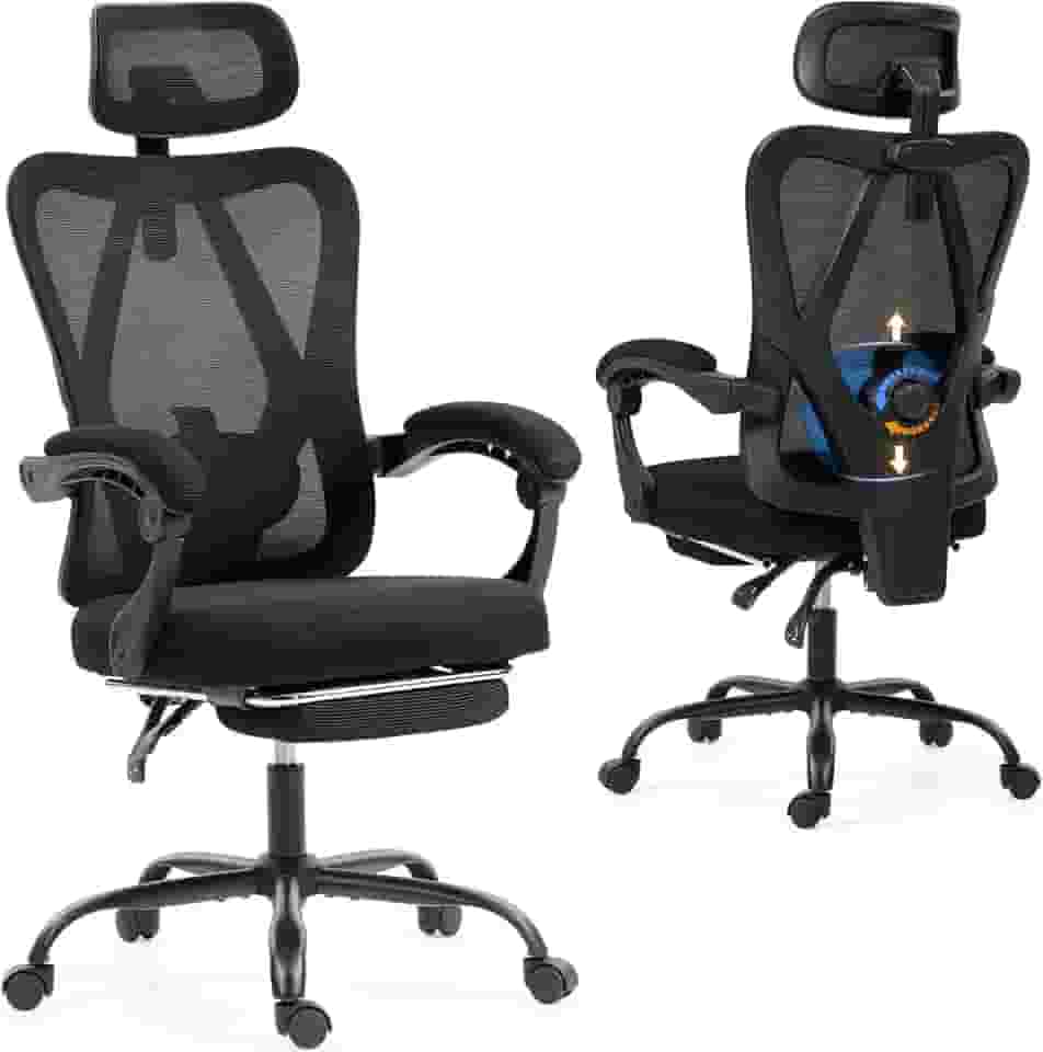 Hivento Cadeira de Escritorio, com Encosto Ajustável até 135°, Cadeira Ergonomica com Apoio de Cabeça e Lombar Ajustáveis, com Apoio para Pés Retrátil, Ideal para Casa e Escritório