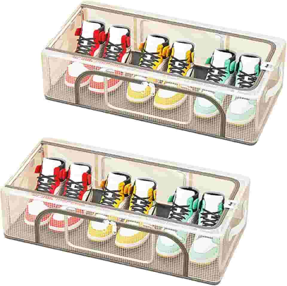 MYUPDALIN Pacote com 2 organizadores de sapatos, caixas de armazenamento, organizador de chapéus, recipientes para debaixo da cama, recipientes de armazenamento dobráveis e empilháveis para guardar