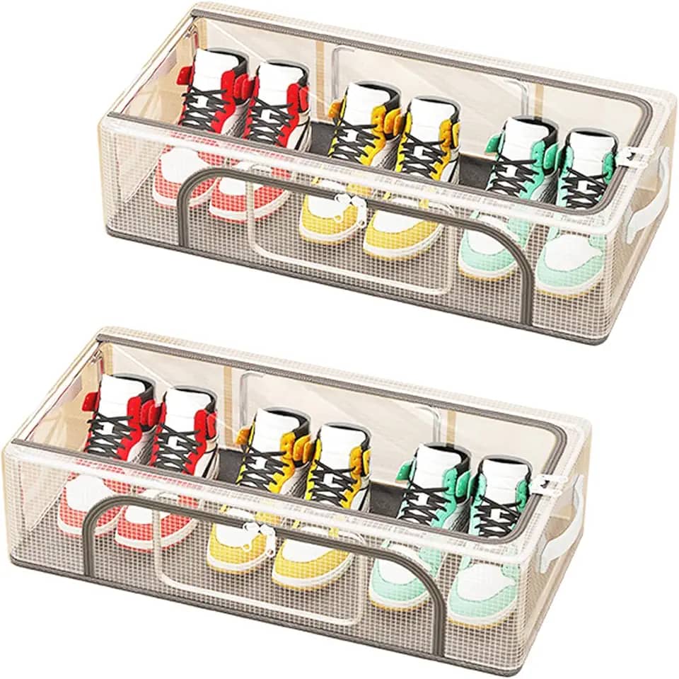 MYUPDALIN Pacote com 2 organizadores de sapatos, caixas de armazenamento, organizador de chapéus, recipientes para debaixo da cama, recipientes de armazenamento dobráveis e empilháveis para guardar