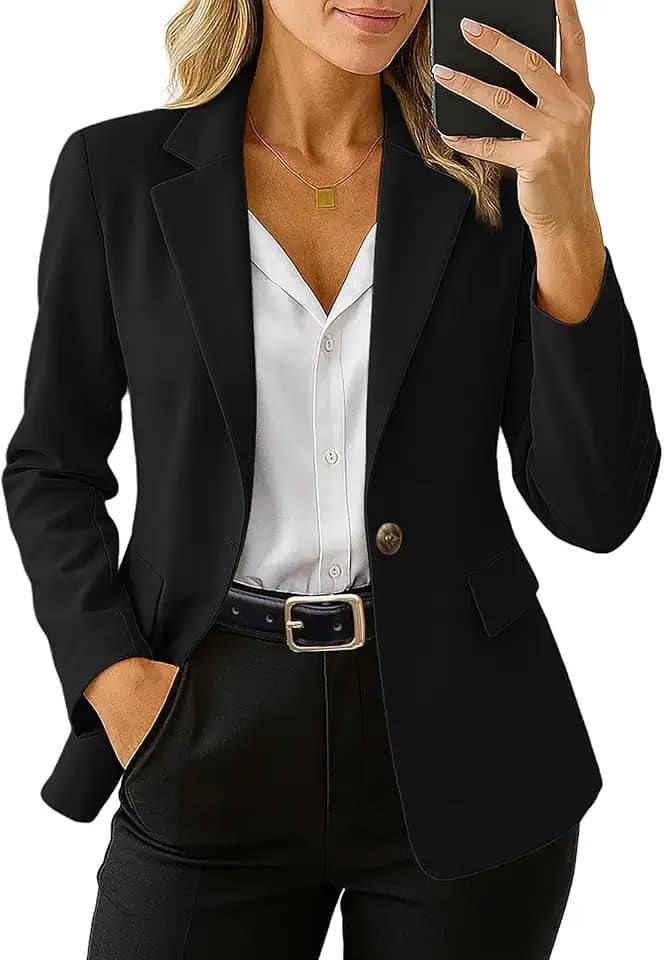 Blazers blazer feminino casual frente aberta manga longa trabalho escritório jaqueta blazer com bolsos P-GG