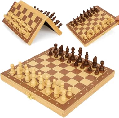 Jogo de Xadrez 3 em 1 com Dama e Gamão, Peças em Madeira de Alto Impacto, 29x29cm, Estilo Estojo Clássico Profissional Luxo, Tabuleiro Portátil Organizado Premium.