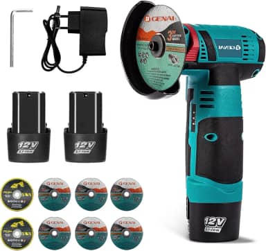 Mini Esmerilhadeira lixadeira Angular 220v/110v Esmerilhadeira com Controle de Velocidade com 2 Bateria e 8 Pcs Discos de Corte, para Polimento, Afiar, Corte e Remoção de Ferrugem
