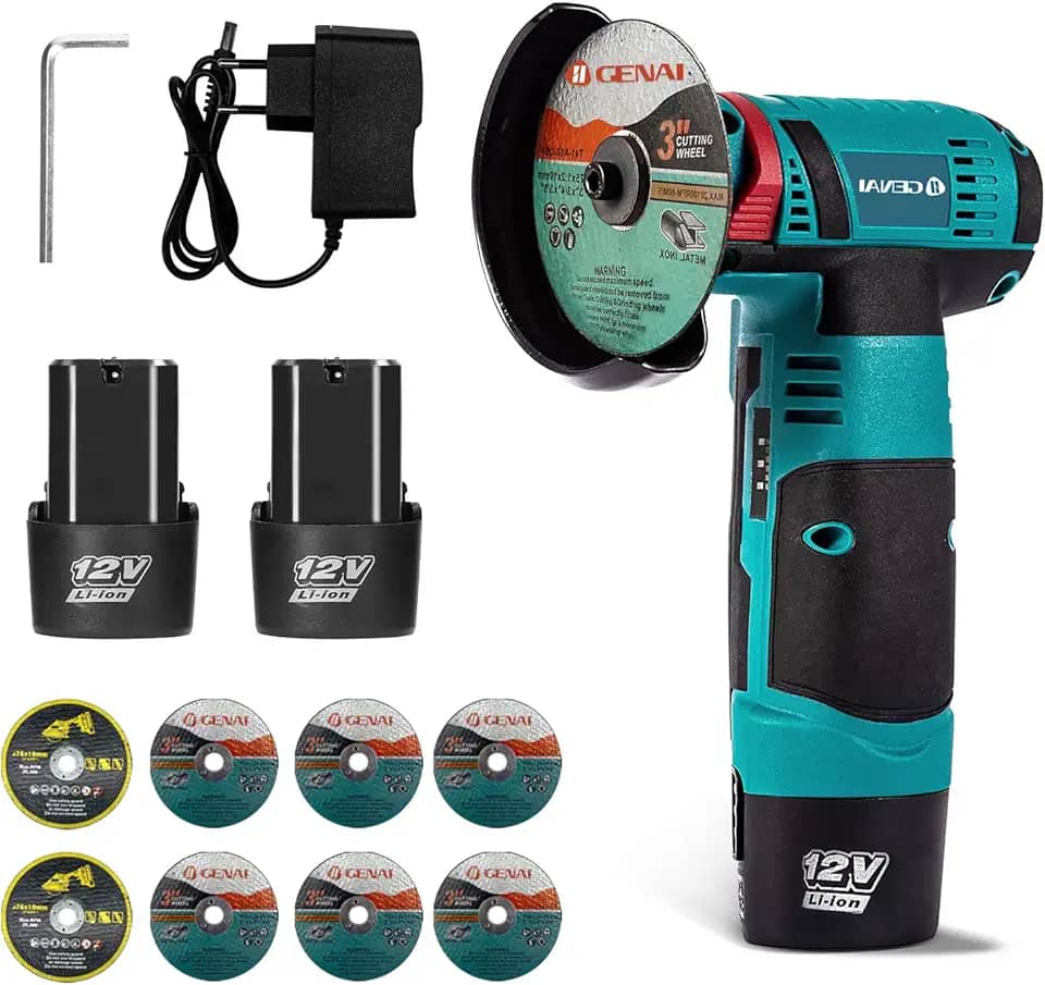 Mini Esmerilhadeira lixadeira Angular 220v/110v Esmerilhadeira com Controle de Velocidade com 2 Bateria e 8 Pcs Discos de Corte, para Polimento, Afiar, Corte e Remoção de Ferrugem