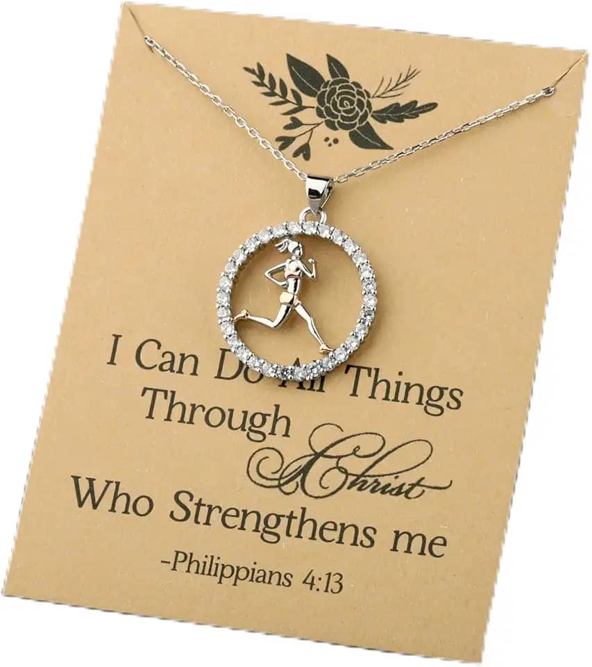 FEELMEM Colar de corredor, presente para amantes de maratona, pingente de menina de corrida, presente de corrida de cross country, presentes de treinamento de corredores