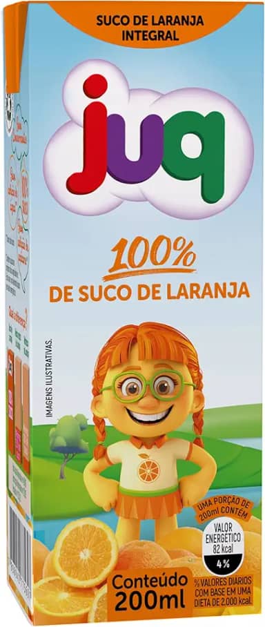 Suco JUQ 200 ML sem adiçao de açúcar e conservantes - Caixa com 24 unidades (Caixa 24 unid, Laranja Integral)