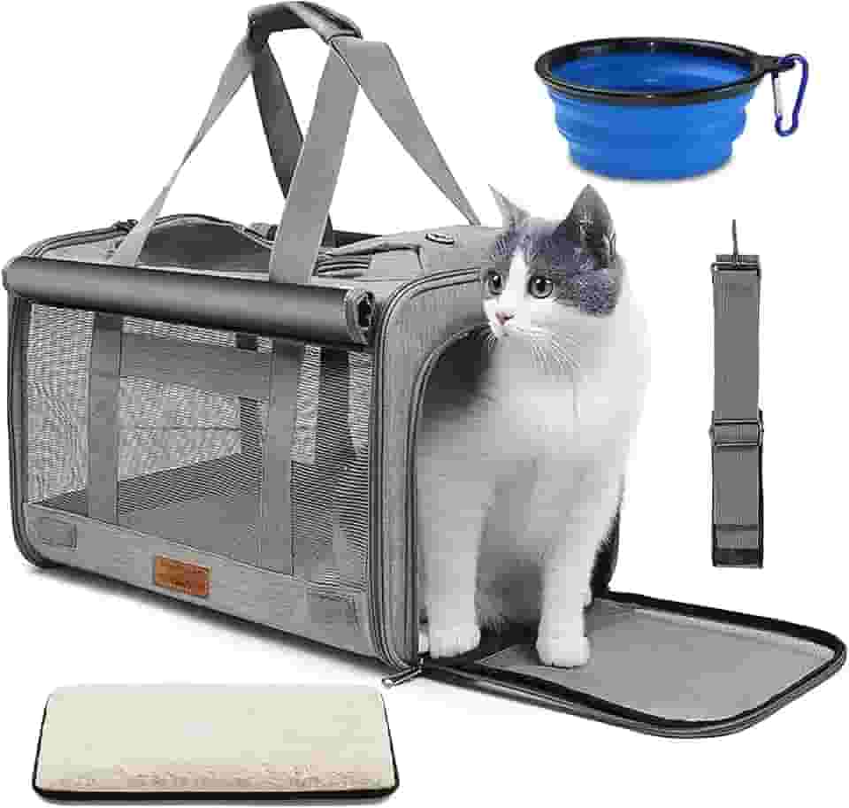 Bolsa Caixa de Transporte para Gatos Cachorros Pet Avião C/Proteção de Privacidade Tigela Dobrável e Almofada Até 11kg 45×30×30cm