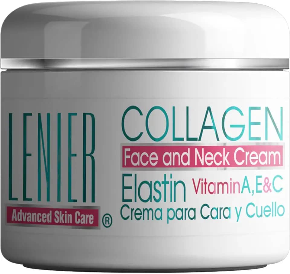 Lenier Creme facial de colágeno e elastina – hidratante antienvelhecimento com vitaminas A, C e E | hidrata, firma e reduz rugas | Para rosto e pescoço | 103 ml