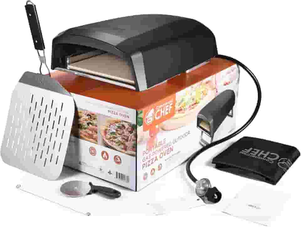 Commercial Chef Forno de pizza ao ar livre – Forno de pizza a gás propano – Fornos de pizza portáteis para fora – churrasqueira de forno de tijolo de pedra – com porta de forno de pizza, descasque, pedra de pizza, cortador e capa de transporte