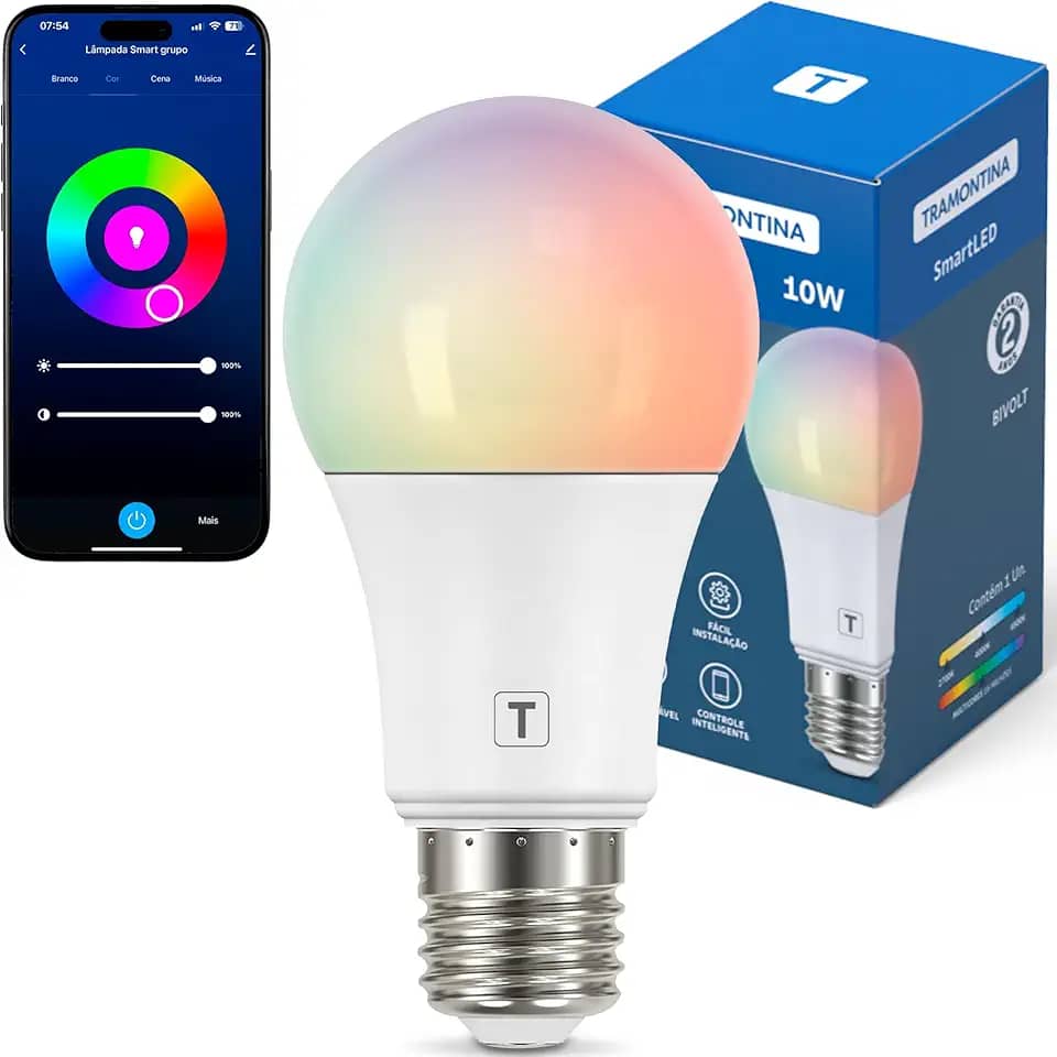 Tramontina Lâmpada Smart LED Inteligente E27 10W Wi-Fi + Bluetooth 16 Milhões de Cores - Compatível com Alexa e Google Assistente