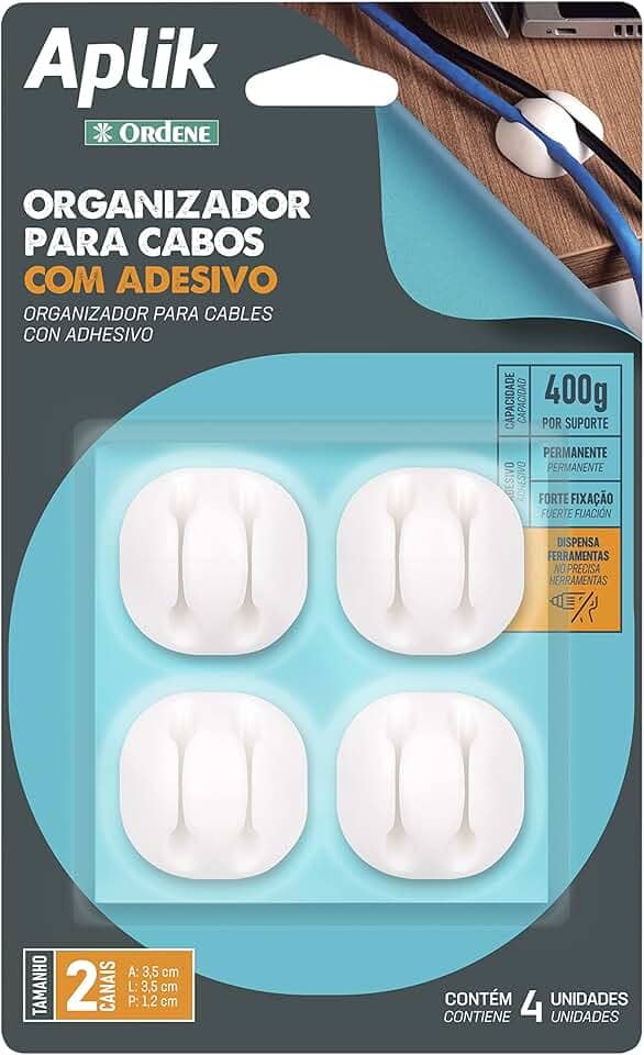 Ordene - Organizador para Cabos Emborrachado Duplo com Adesivo, Cor Branca, Linha Aplik
