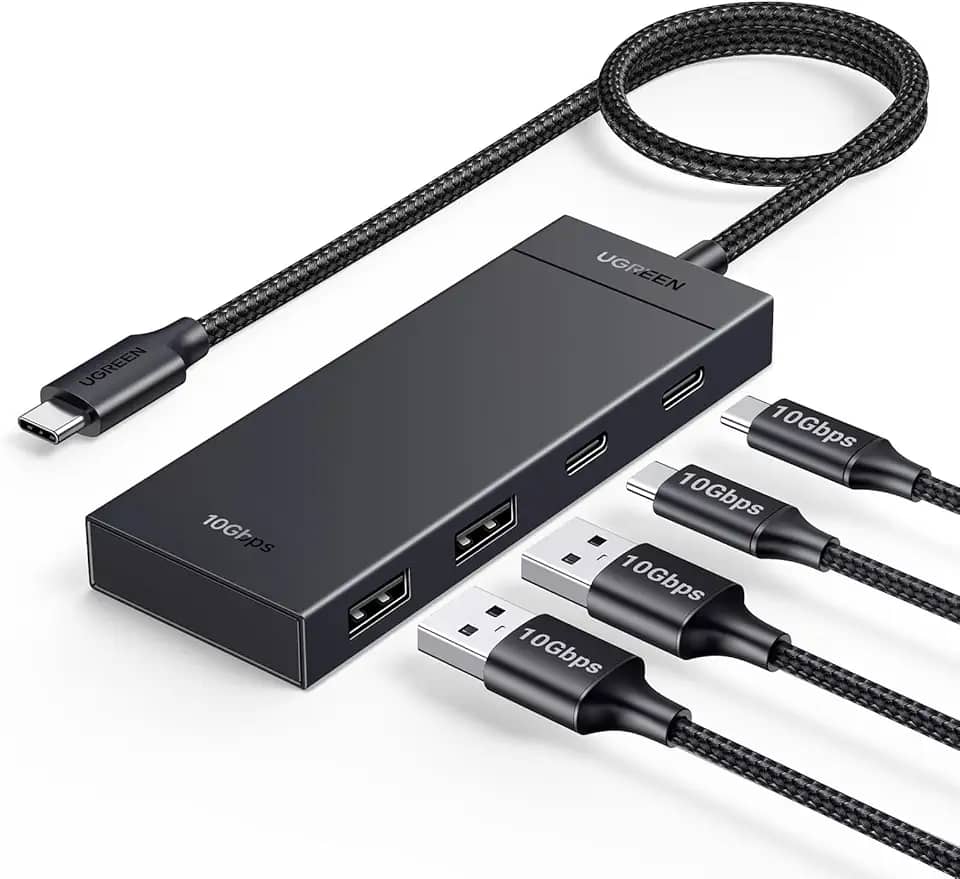 UGREEN Hub USB C, Adaptador 4 em 1 com 2 USB-C 3.2 e 2 USB-A 3.2 de 10 Gbps, Divisor de 4 Portas, Compatível com MacBook Pro/Air, iPad Pro, iPhone 15/15 Pro Max, Surface, PC, Laptop e Muito Mais