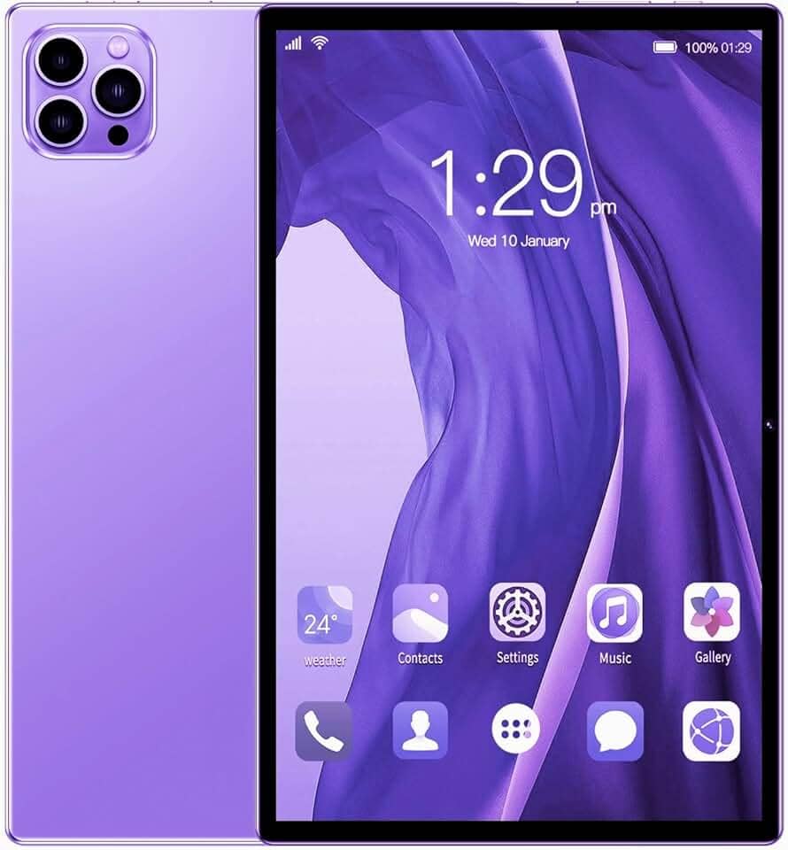 Tablet V62 10.1" FHD Android 12, MTK6797, Câmera 24MP, Bateria 8000mAh – Modelos com 6GB, 8GB, 12GB RAM e até 512GB – Sem Marca – Com Tela Full HD (Lilas, 6+128)