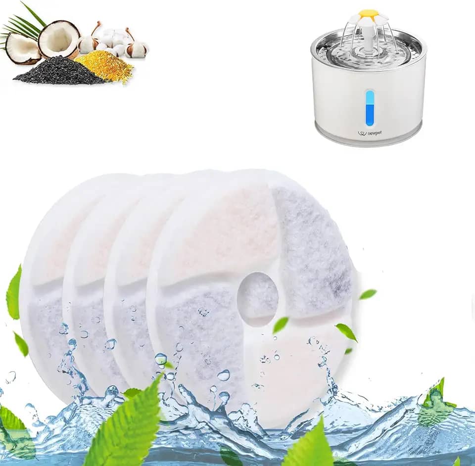 4PCS Filtros para bebedouros de gatos Filtro de carbono para bebedouro, filtro de bebedouro de círculo removível e reutilizável para bebedouro profissional ativado