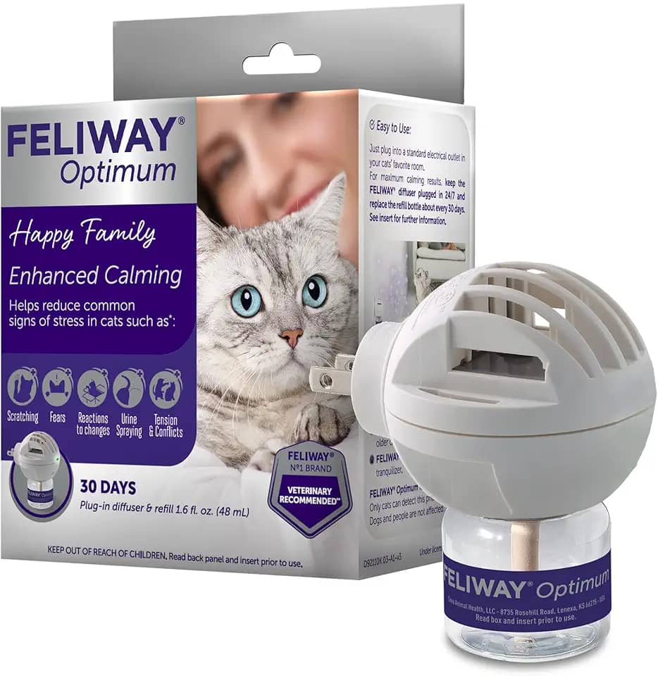 FELIWAY® Kit inicial de difusor de feromônios Optimum 30 dias para acalmar gatos, 48 ml – Ajuda a reduzir os sinais comuns de estresse em gatos e gatinhos, melhora a tranquilidade