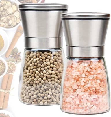 Kit 2 Moedores De Sal Grosso E Pimenta Do Reino Em Aço Inox e Vidro - Moedor Para Sal e Pimenta - ECOMLAR®