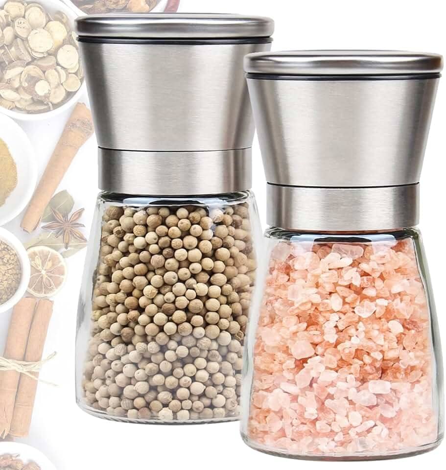 Kit 2 Moedores De Sal Grosso E Pimenta Do Reino Em Aço Inox e Vidro - Moedor Para Sal e Pimenta - ECOMLAR®