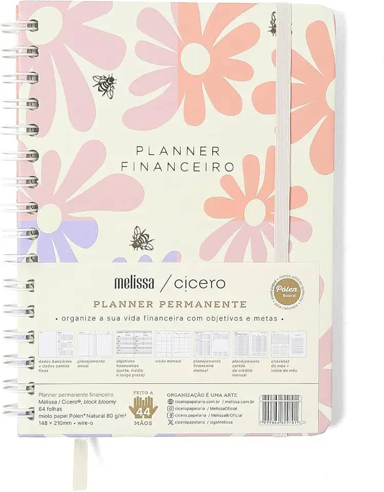 PLANNER PERMANENTE WIRE-O MELISSA FINANCEIRO A5 BLOCK BLOOMY