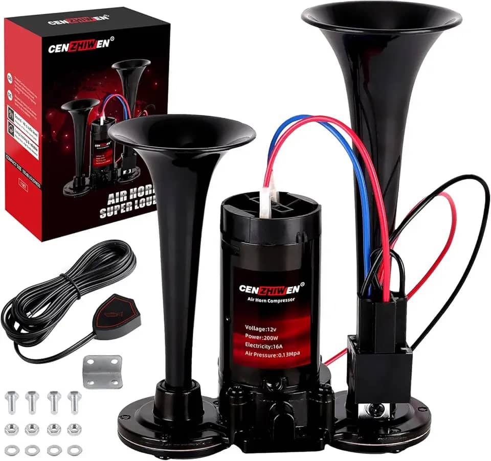 Cenzhiwen Buzina de ar para caminhões, kit de buzina de trem super alto de 150 dB com compressor de ar de 12 V, buzina de carro - ajuste universal para qualquer SUV de 12 V, caminhões, caminhões