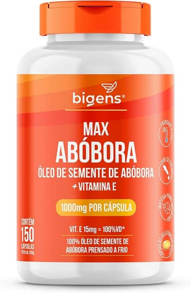 Max Abóbora, Óleo de Semente de Abóbora com Vitamina E, 1000mg, Prensado a Frio, Biogens, 150 cápsulas