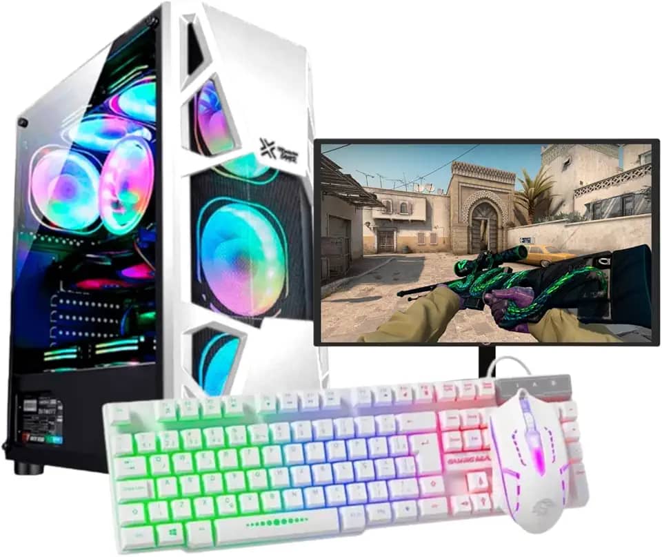 Computador Gamer Completo Branco Intel Core i5 16GB SSD 480GB RX580 16GB 256Bits Kit Gamer com Headset Monitor 24' Windows 10