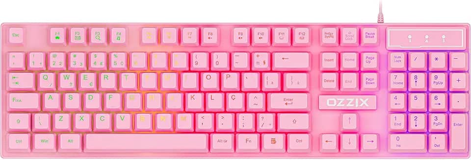 Teclado Gamer Rosa RGB LED Profissional ABNT2 Semi-Mecânico Ergonômico Fofinho Feminino Presente Precision Ozzix