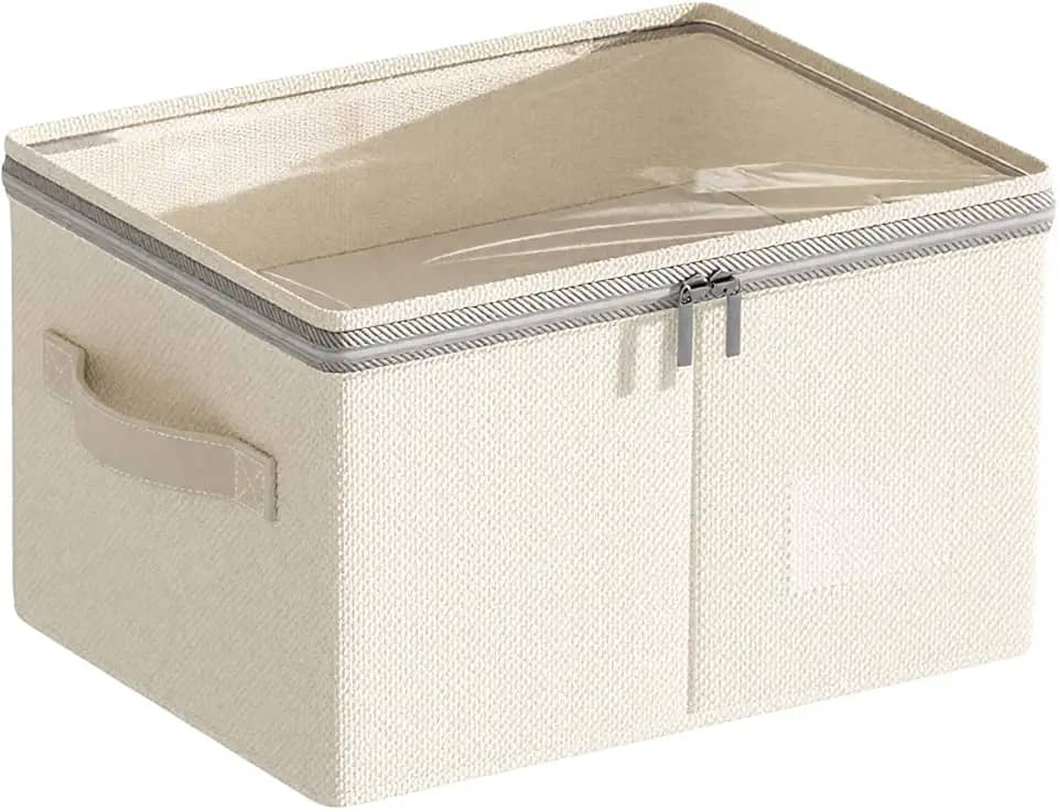 Caixa Organizadora 9L com Tampa Transparente - de Linho e Algodão para Organizar Roupas Íntimas, Acessórios