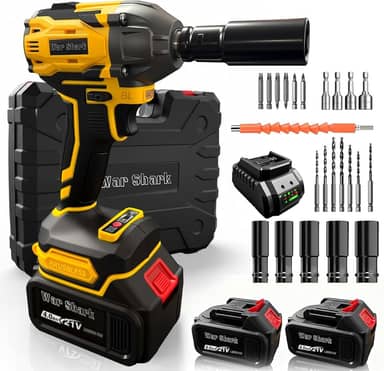 War Shark Furadeira e Parafusadeira Sem Fio 21V, Kit Profissional com 2 Baterias, Carregador e Acessórios, Multifuncional Brushless, Amarelo e Preto
