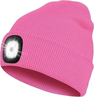 Bosttor Gorro de LED com luz, recarregável e brilhante, chapéu de malha unissex quente de inverno, lanterna de farol para corrida, caminhada, acampamento, presentes tecnológicos para homens, mulheres, adolescentes, rosa