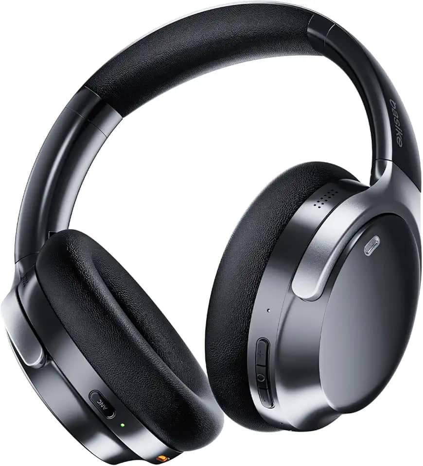 Basike Fone de Ouvido Bluetooth com Cancelamento de Ruído ANC, Áudio Hi-Fi, Bateria de Longa Duração 60h, Conforto Premium, Design Dobrável e Modo Transparente (Preto)