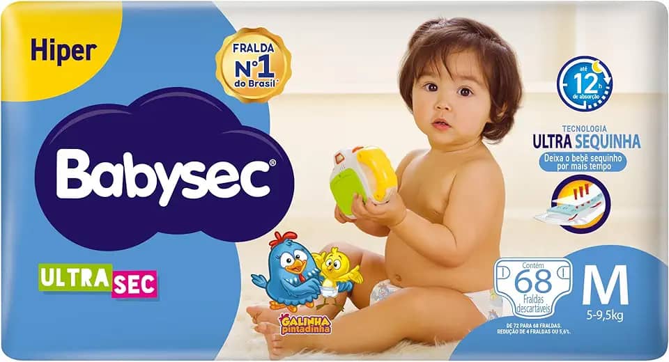 Babysec Fraldas Descartáveis Ultrasec Galinha Pintadinha, 72 Unidades, Tamanho M 5 - 9, 5 Kg, Babysec, Azul, M