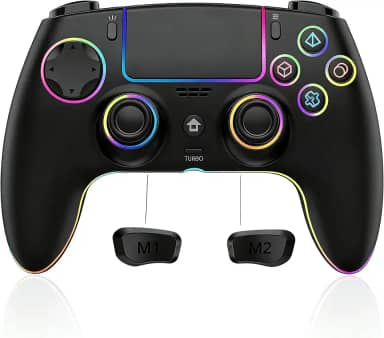 JUNHUAN Wireless PC Controller for PS4/PS3/PC/Anroid/IOS, Switch Controller for Nintendo Switch/Lite/OLED with Hall trigger/Programming Function/Non-Slip Grip/Cool RGB/Motion Sensor/TURBO/3.5mm Audio